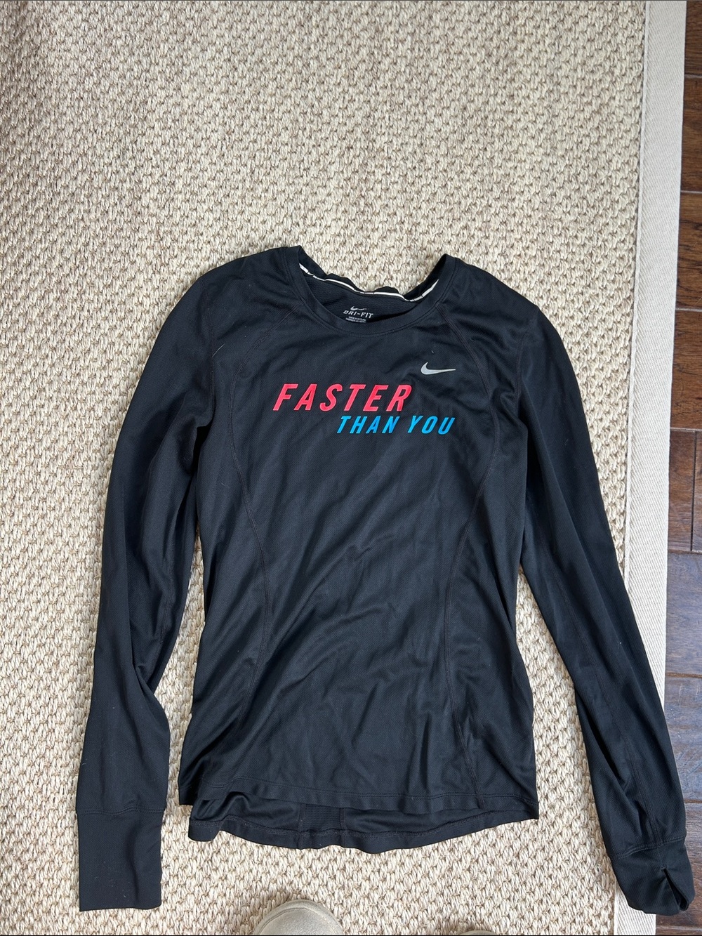 Nike Black Long Sleeve Top with Red and Blue Graphic